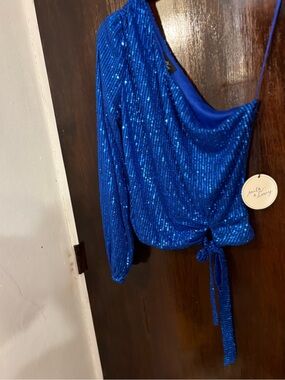 Bundle 2 for $30. NWT Sequin One-Shoulder Tie Top by Milk & Honey. Size Small.